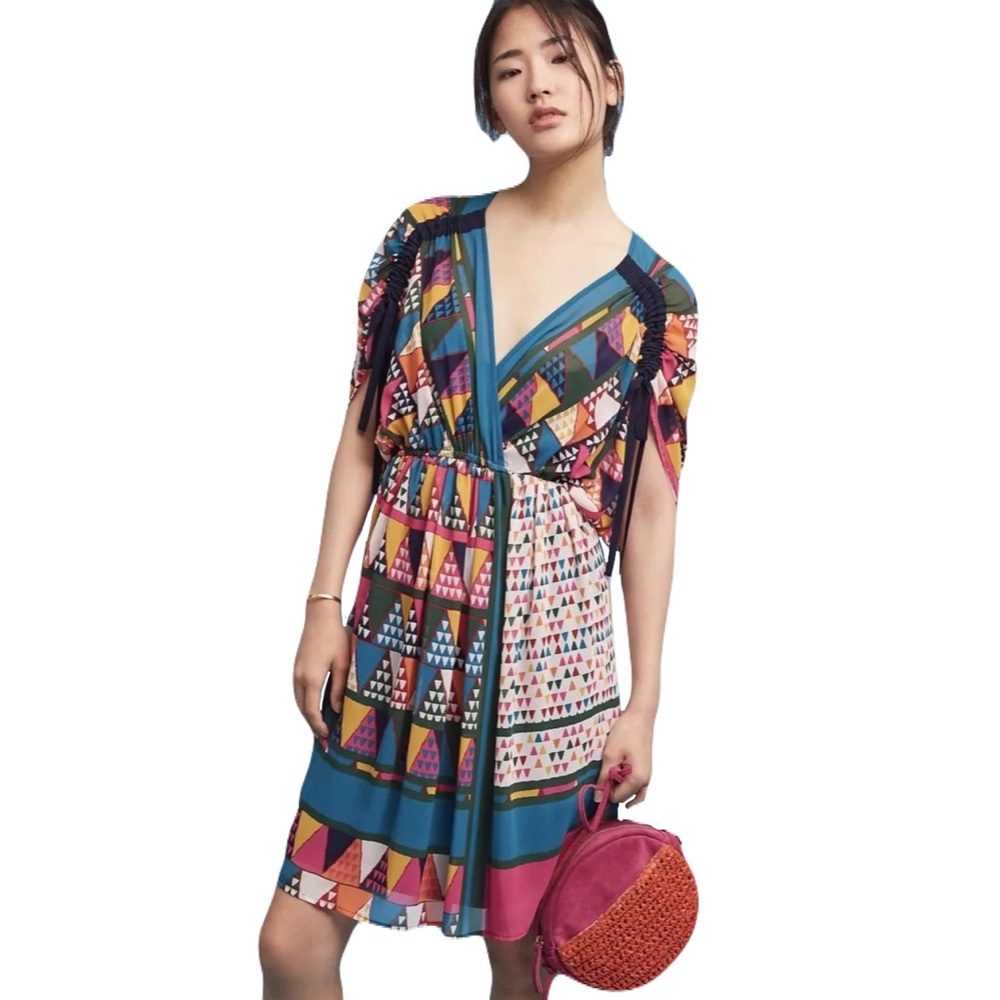 Anthropologie Maeve Multicolored Geo-Printed Dress & Slip Set geometric Boho
